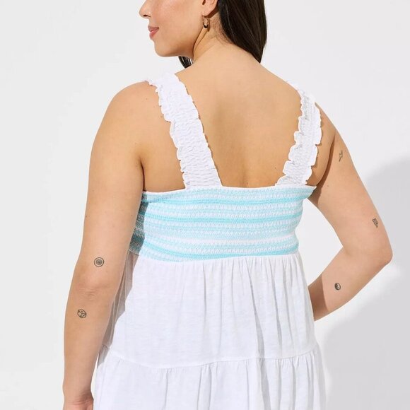 Torrid Cotton Modal Slub Square Neck Smocked Babydoll Tank in Size 1 (14/16) - Picture 8 of 11